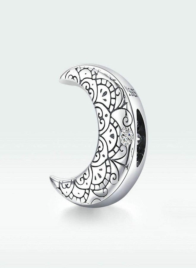 LAMOONY 925 Sterling Silver Feather Heart Charm (Moon) for Pandora Charm Bracelet - Image 2